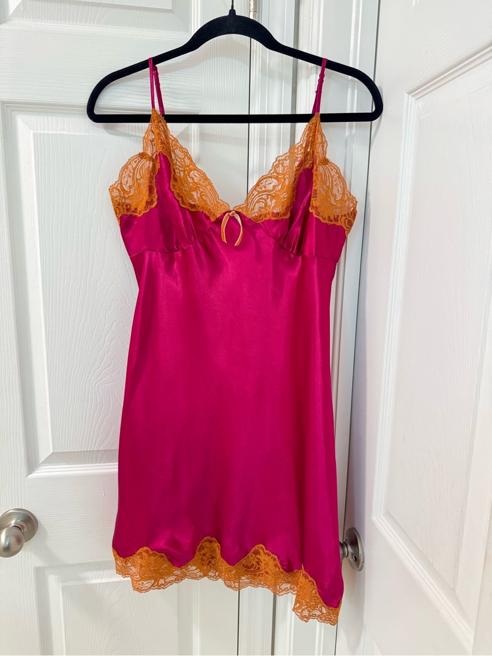 Vintage silky satin lace slip dress women’s size medium magenta pink orange y2k
